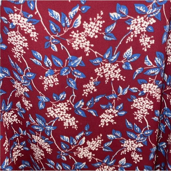 Madewell Long Sleeve V-neck Midi Dress Back Zipper Burgundy Floral Print M - Picture 3 of 7